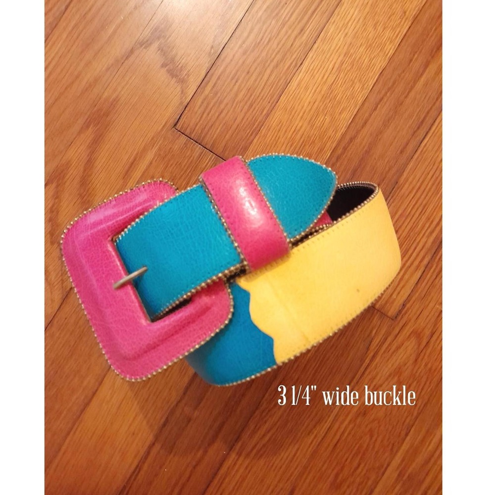 vintage Sandy Duftler Design 2" wide color block retro belt sz large